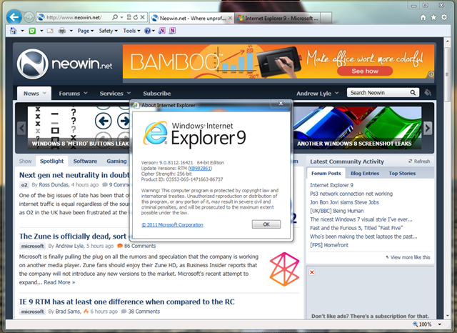 Internet Explorer 9 разрабатывался в течение прошлого года, выполняя несколько предварительных версий платформы, две бета-версии